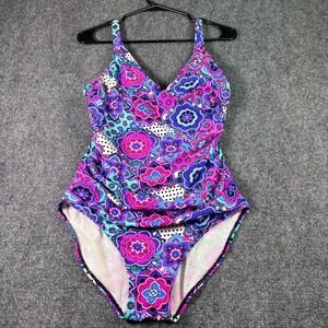 Assets by Sara Blakely Spanx One Piece Swimsuit‎ Womens L Pink Mandala Ruched